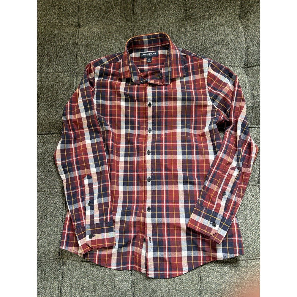 Mizzen+Main Leeward Button Dress Shirt Mens M Check Performance Trim Fit Stretch